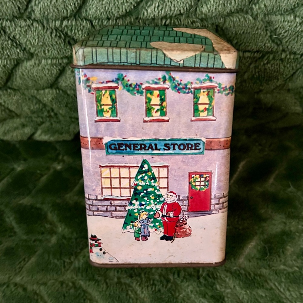 Vintage 1990s Tin Box Co General Store Collectible Tin Featuring Santa Claus